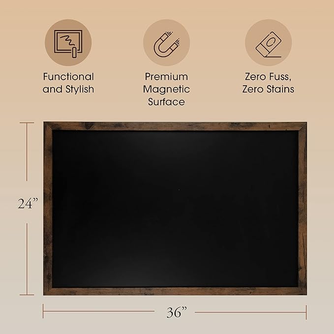 Loddie Doddie Magnetic Chalkboard & Magnet Board - 24 x 36in Rustic Wood Frame - Stain-Resistant Chalkboard Signs - Magnetic Photo & Note Display Board - Easy-Hang Wall Decor & Chalk Calendar