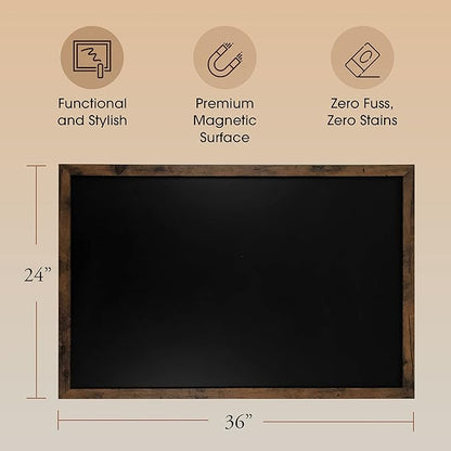 Loddie Doddie Magnetic Chalkboard & Magnet Board - 24 x 36in Rustic Wood Frame - Stain-Resistant Chalkboard Signs - Magnetic Photo & Note Display Board - Easy-Hang Wall Decor & Chalk Calendar