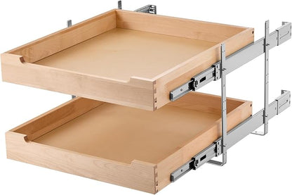 VEVOR 2 Tier Pull Out Cabinet Organizer, 20" W x 21" D Cabinet Drawer, Soft Close Slide out Shelf, Heavy-Duty Sliding Wood Drawer, Adjustable Base Cabinet Organization for Kitchen Pantry Bathroom