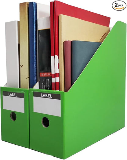 Limitliho Green Cardboard Magazine Holder (2 Pack), Magazine File Holder for Desk, Sturdy Book Bins for Classroom, Vertical File Folder Organizer, 10.6'' H×10.2'' L ×3.5''W Inch Magazine Rack