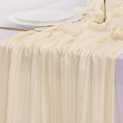 Socomi 15pcs Beige Valentine's Day Cheesecloth Table Runner Boho Rustic Gauze 120 inch 10FT Cheese Cloth Runner for Wedding Party Baby Shower Birthday Home Decor Holiday Decorations