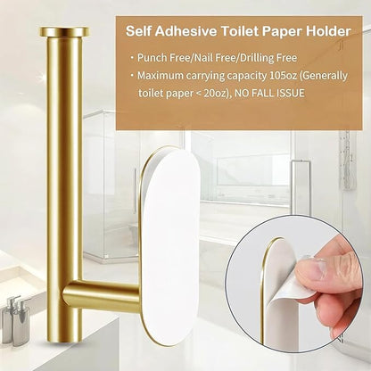 JOPOFI Toilet Paper Holder - Self Adhesive Toilet Paper Holder Wall Mount for Bathroom, Command Strip Stainless Steel Toilet Paper Roll Holder Stick On Wall, No Drilling - Brushed Gold（2 Pcs）