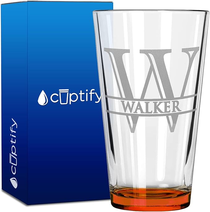 Personalized Beer Glass Engraved Orange 16oz Pint Glass, Custom Gift for Men & Women with 13 Design Options, Perfect for Birthdays, Weddings, Father’s Day & More