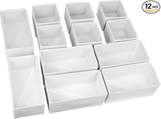 Fordonral Drawer Organizer Clothes, Foldable Fabric Dresser Organizer Closet Organizers and Storage Box for Underwear,Folded Clothes,Baby Clothing,Socks,Bra,Towels,Ties(6M+6S,White)