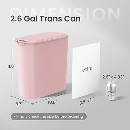 Cesun Automatic Motion Sensor Bathroom Trash Can with Lid, 2.6 Gallon Touchless Trash Bin, Smart Plastic Slim Garbage Can Small Wastebasket for Toilet, Office, rv, Bedroom, Living Room, Pink