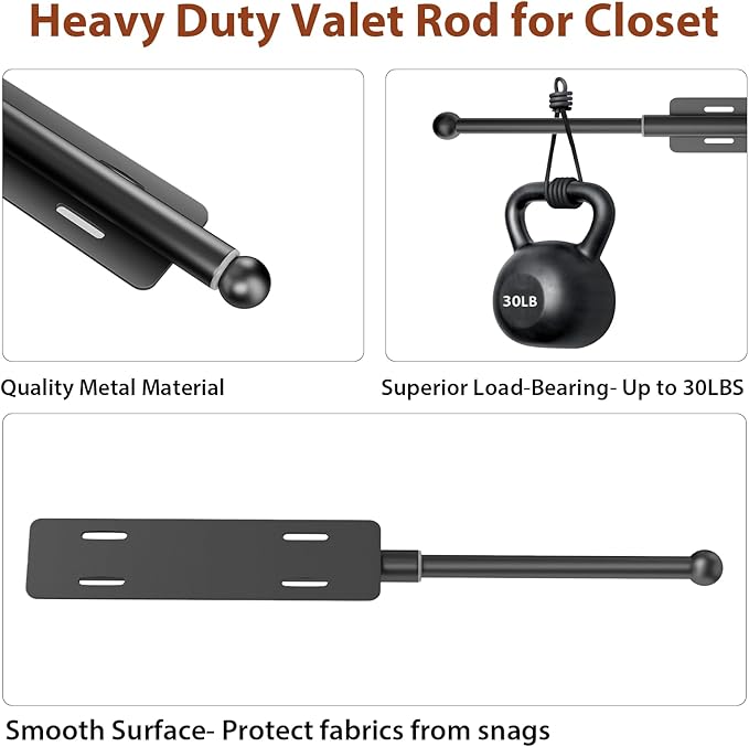 12-23 Inch Valet Rod for Closets Pull Out,Retractable Closet Valet Rod Slide Out,Heavy Duty Valet Rod for Closet Space, Laundry Room, RV, Wardrobes (Black)