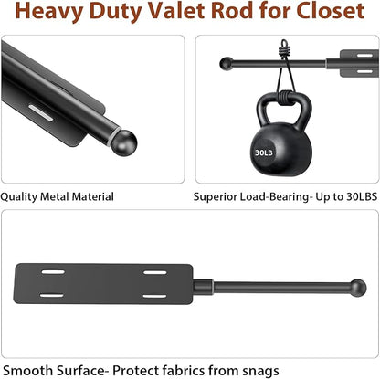 12-23 Inch Valet Rod for Closets Pull Out,Retractable Closet Valet Rod Slide Out,Heavy Duty Valet Rod for Closet Space, Laundry Room, RV, Wardrobes (Black)