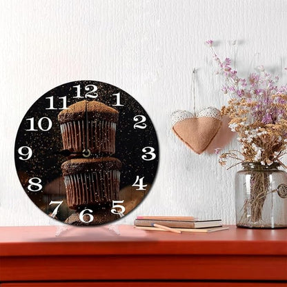 Chocolate Cake Wall Clock 10 Inch Wooden Battery Operated Autumn Forest Maple Leaves Wall Clocks Decorative Indoor,Decorative for Kitchen Bathroom Bedroom