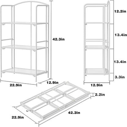 Crofy No Assembly Folding Bookshelf for Living Room, 3 Tier White Collapsible Book Shelf for Home Office, Portable Bookcase Storage Organizer