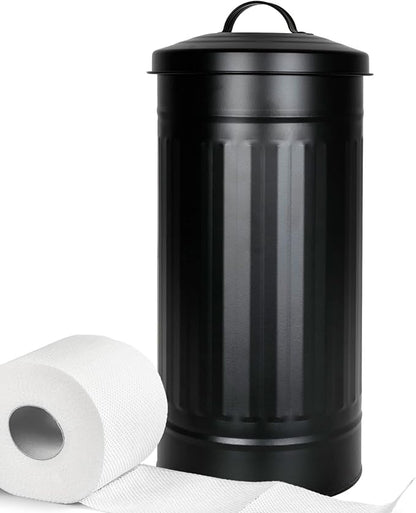 Autumn Alley Black Toilet Paper Holder Canister with Lid – Rustproof Free-Standing Farmhouse Metal Covered Toilet Paper Holder for Mega Rolls, Rustic Enclosed Toilet Paper Storage Stand