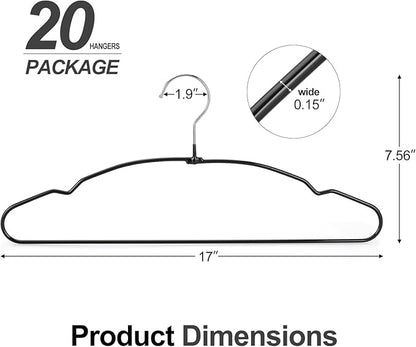 TOPIA HANGER Metal Hangers 20 Pack, Non Slip Clothes Hangers Space Saving, Heavy Duty Rubber Coated Wire Hanger for Coat, Shirt, Dress, Pants-Black, CT12H