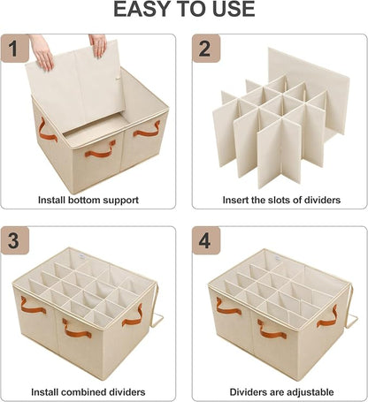 TOPIA HOME Shoe Organizer for Closet, Foldable Shoe Box with Adjustable Dividers and Clear Cover, Space Saving Shoe Storage Organizer Cabinet with Reinforced Handles, Fits 16 Pairs TP09J