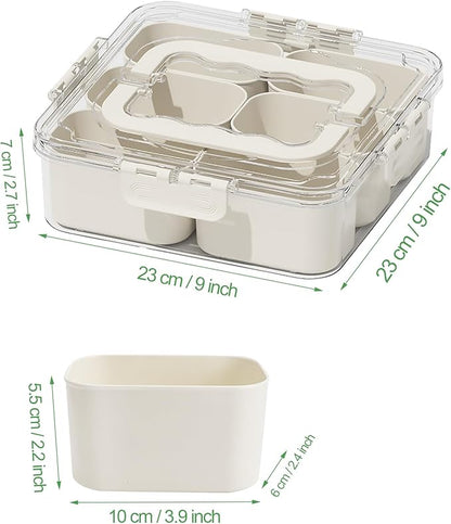 SMALL Divided Serving Tray with Lid and Handle, Portable Snack Box Container, 6 Compartments Veggie Fruit Snackle Tray,Charcuterie Box Container for Party, Travel, Entertaining,Picnic, SMALL SIZE