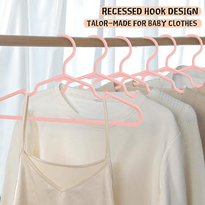 60 Pack Pink Kids Hangers 11.6 Inch - Baby Clothes Hangers for Toddler & Child, Durable Plastic Children's Hangers for Closet, Pants, Coats, Skirts (Non-Slip, Space-Saving)