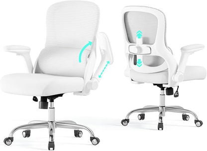 White Office Chair for Big and Tall People - 400lbs Wide Seat Computer Desk Chair Gaming Ergonomic High Back Cushion Lumbar Support with Comfy Mesh Swivel Rolling Home, Task Chair