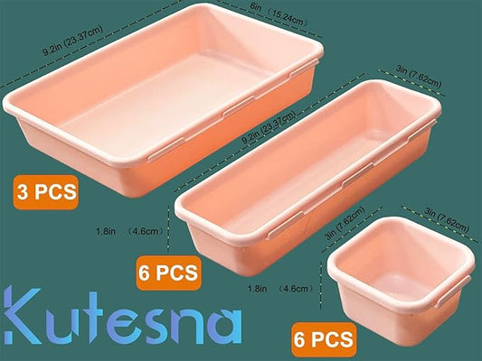 Kutesna 15 PCS Interlocking Desk Drawer Organizer Separator for Office,Bathroom,Kitchen,Makeup(Pink)