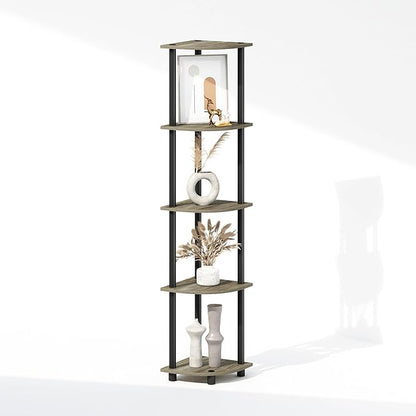 Furinno Turn-N-Tube Storage Shelves, 5-Tier Book Shelf, Corner Shelf, Toolless Open Shelves, for Organization and Storage, Living Room, Home Office, Hallway, Bedroom, French Oak