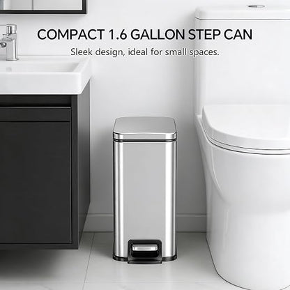 13 Gallon Trash Can (50L) and 1.6 Gallon (6L) Kitchen Trash Can Combo Set, Stainless Steel Garbage Can with Lid and Step-on Pedal, Soft Close Waste Bin with Inner Bucket for Home & Office