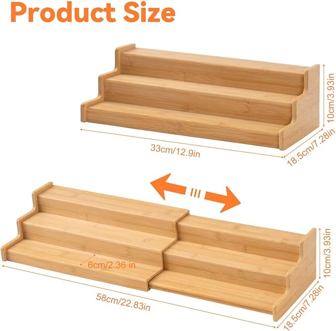 Expandable Bamboo Can Organizer for Pantry AdjustableStackable Can Rack Organizer for Kitchen CabinetCountertop Food Storage Organizer for Cans Jars & SpiceBottles Space Saving Shelf Holder Large
