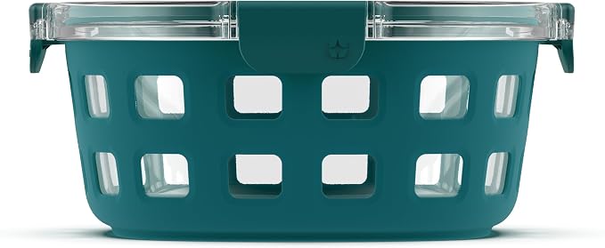 Ello Duraglass Meal Prep Container, 7 cup- Glass Food Storage Container with Silicone Sleeve and Airtight BPA-Free Plastic Lid, Dishwasher, Microwave, and Freezer Safe, Watercress
