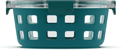 Ello Duraglass Meal Prep Container, 7 cup- Glass Food Storage Container with Silicone Sleeve and Airtight BPA-Free Plastic Lid, Dishwasher, Microwave, and Freezer Safe, Watercress