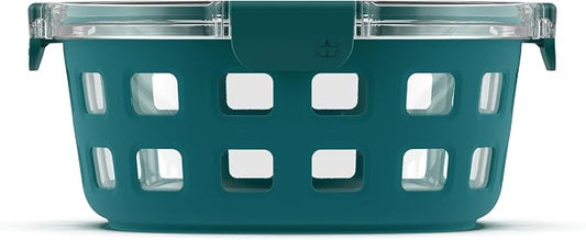 Ello Duraglass Meal Prep Container, 7 cup- Glass Food Storage Container with Silicone Sleeve and Airtight BPA-Free Plastic Lid, Dishwasher, Microwave, and Freezer Safe, Watercress