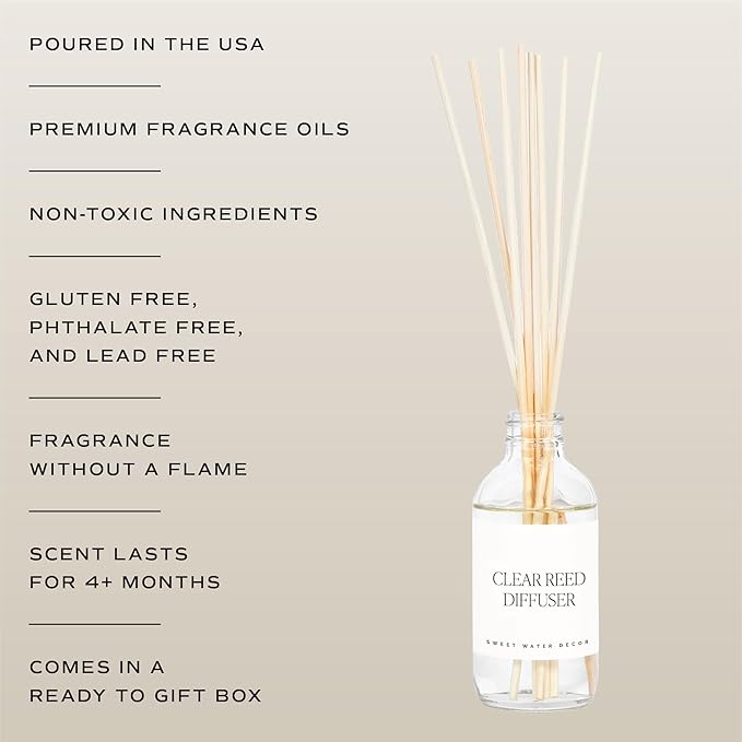 Sweet Water Decor Calm and Comfort Reed Diffuser Set | Mandarin, Ginger, Jasmine, White Tea Spa Scented Diffusers | Air Freshener | Housewarming Gift | Aromatic Stress Relief