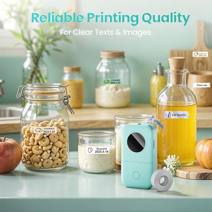 Phomemo Label Maker Machine with Tape, D30 Portable Mini Label Printer, Small Bluetooth Label Makers Handheld Thermal Sticker, Multiple Templates Fonts Icon Custom Name Label for Home Kids, School