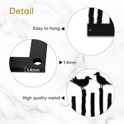 SIGNLEADER Metal Wall Art Decor Birds on a Fence Minimalist Modern Abstract Wall Sculpture Hangings Home Decoration for Living Room, Bedroom, Bathroom, Kitchen, Outdoor - 18" Black