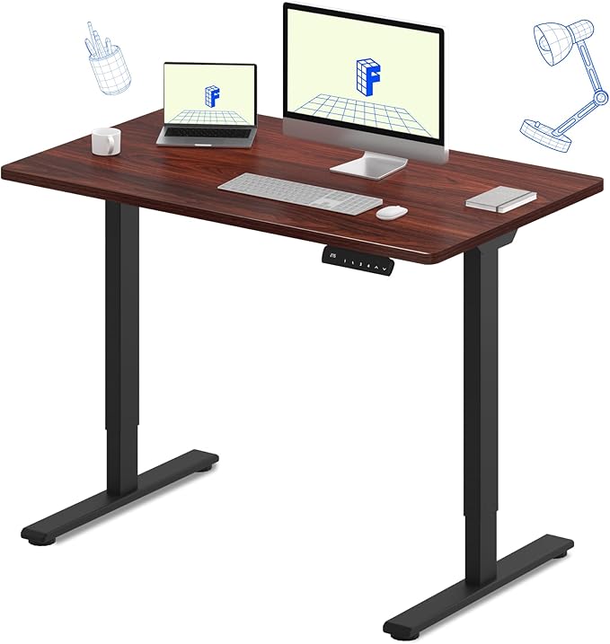 FLEXISPOT E3 Dual Motor Electric Standing Desk 48 x 30 Sit Stand Up Desk, Holds 220 lbs, Adjustable Height w/Memory Presets, One-Piece Mahogany Desktop & Black Frame, Ships in 2 Boxes