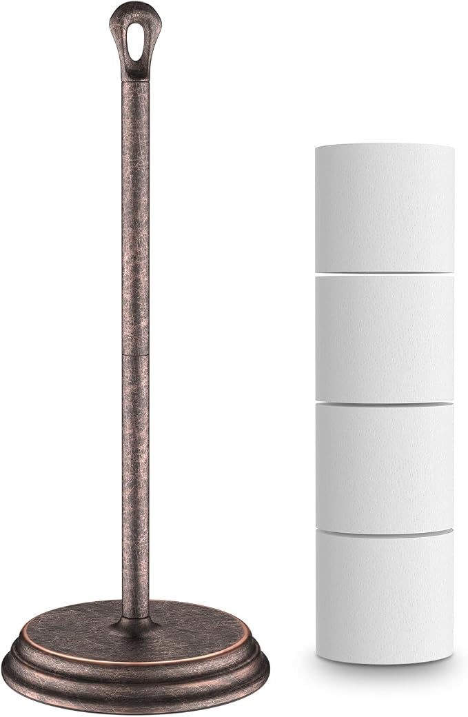 KASUNTO Toilet Paper Holder with Rustproof, Metal Free Standing Toilet Paper Stand Storage for Bathroom, Tissue Paper Roll Holder for Bathroom Accessories (Oil Rubbed Bronze)