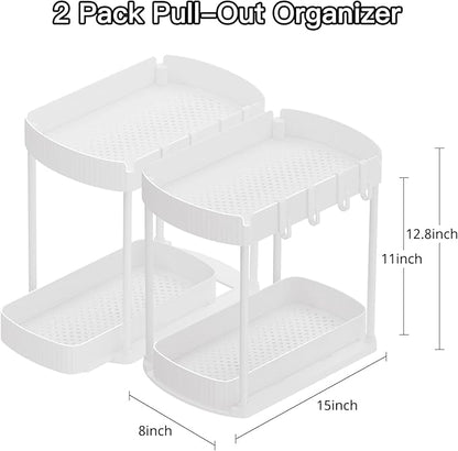 Ukeetap 2 Pack Multi-Purpose Pull-Out Storage Organizers, Under Sink & Cabinet Storage, 12.8 Inch, White