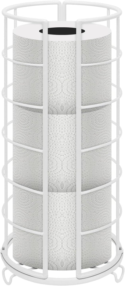NearMoon Toilet Paper Organizer Stand, Free Standing 3 Rolls Tissue Storage, Metal Bathroom Accessory, Rustproof Toilet Roll Holder for Kitchen Countertop Inside Cabinet Shelf(Metal Base, White)