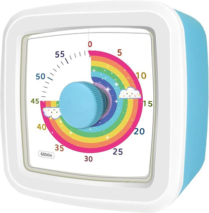 Visual Timer for Kids, 60-Minute Silent Countdown Timer with Rainbow Design, Cube Time Management Tool Timers for Classroom Cooking Homework ADHD, No Loud Ticking Kids Visual Timer,White Blue