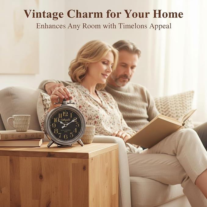 Vintage Metal Mantel Clock, Modern Farmhouse Table Clock For Living Room, Bedroom, Or Shelf Decor Frence Desk Clock Silent Quartz Movement, Classic Home & Office Decor, Ideal Gift For Retro Lovers