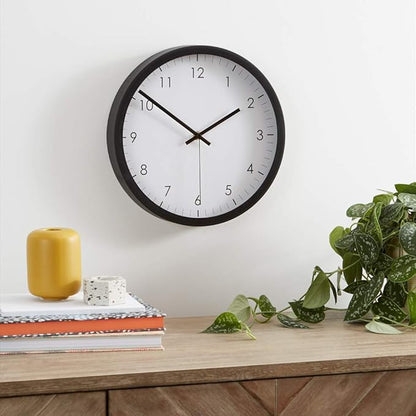 Amazon Basics Classic 12" Round Wall Clock, Easy to Read, Silent Non Ticking, Battery Operated, Black