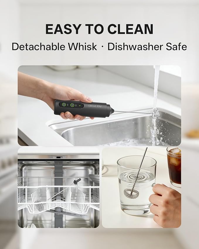 CIRCLE JOY Rechargeable 2-Speed Handheld Milk Frother with Stand, Dual Spring Whisk Electric Foamer, Portable & Detachable Coffee Frother Wand, Drink Mixer for Lattes, Macchiato, Hot Chocolate, Black