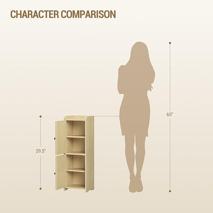Hzuaneri Bathroom Storage Cabinet, Small Corner Floor Cabinet with 2 Doors and Adjustable Shelf, Narrow Toilet Paper Cabinets, Bathroom Organizer for Small Spaces, 7.9" D x 9.8" W x 29.5"Rattan Yellow