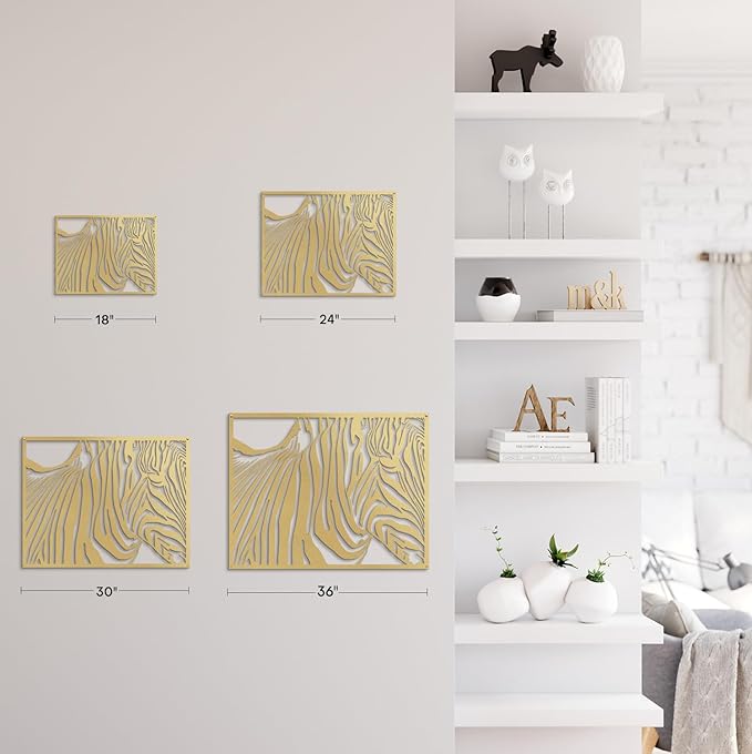 SIGNLEADER Metal Wall Art Decor Zebra Minimalist Modern Abstract Wall Sculpture Hangings Home Decoration for Living Room, Bedroom, Bathroom, Kitchen, Outdoor - 36" Gold