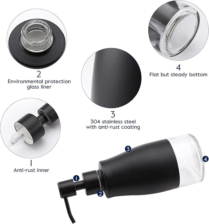 Gaussra Black Soap Dispenser with Coasterand Stickers, Refillable Liquid Stainless Steel Soap Dispenser for Kitchen Sink, Bathroom Countertop (11OZ / 320ML)