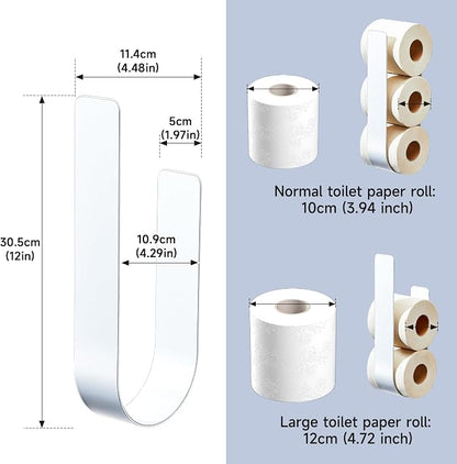 Toilet Paper Storage Wall Mount, Over The Tank Extra Toilet Paper Holder for 3 Rolls Tissue, Metal Tissue Roll Storage Stand for Bathroom, RV Adhesive Loo Roll Holder (White)