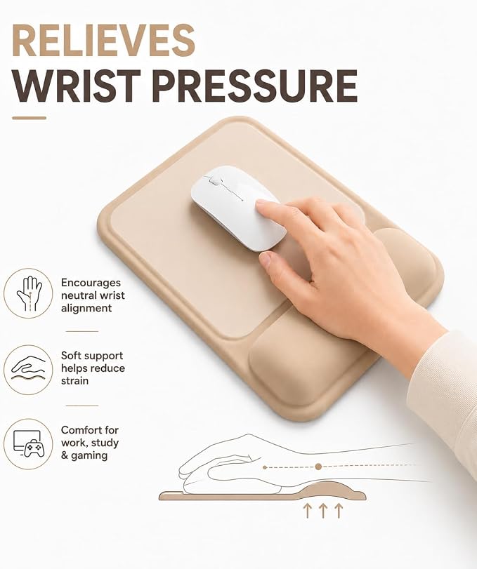 eulps Ergonomic Mouse Pad with Wrist Rest, Gel Mousepad with Soft Wrist Support, Non-Slip PU Base, Smooth Surface Mouse Pad for Wrist Pain Relief, Computer Laptop Office Home & Gaming (Nude Apricot)