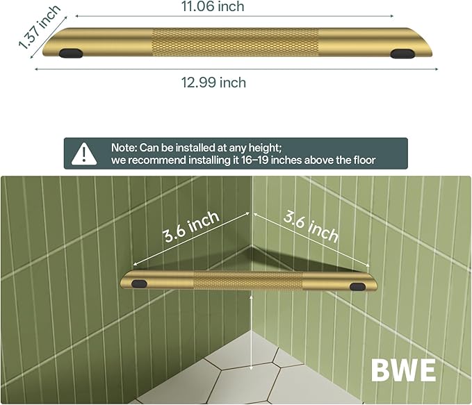 BWE Brushed Gold Shower Foot Rest Bar, Stainless Steel Bar Corner Shower Foot Rest for Shaving Legs, Non-Slip Knurled Shower Step, Wall Mounted Bathroom Shower Shaving Foot Rest
