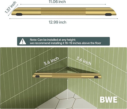 BWE Brushed Gold Shower Foot Rest Bar, Stainless Steel Bar Corner Shower Foot Rest for Shaving Legs, Non-Slip Knurled Shower Step, Wall Mounted Bathroom Shower Shaving Foot Rest