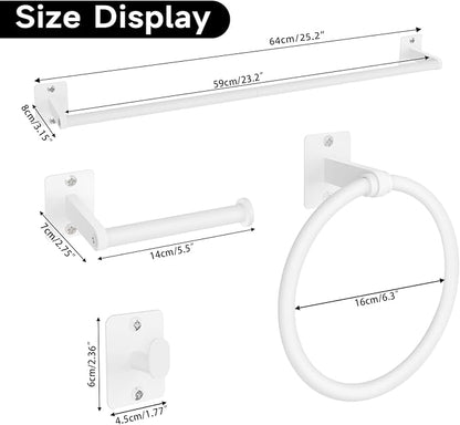 KLJKPA Bathroom Accessories Set, 4 Pieces White Bathroom Hardware Set, 24 inch Towel Bar, Towel Racks for Bathroom, Robe Towel Hooks, Toilet Paper Holder Wall Mounted