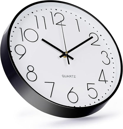 Wall Clock Non-Ticking Silent Modern Simple Style Round Decor Clock Stereoscopic Dial Quartz Wall Clocks for Home/Office/School/Living Room/Bedroom/Kitchen (Black, 8inch)