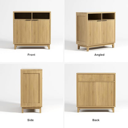 Buffet Cabinet with Storage - Elegant Fluted Storage Cabinet with Adjustable Shelves and Solid Wood Leg, Modern Buffet Sideboard for Living Room, Dining Room, Entryway