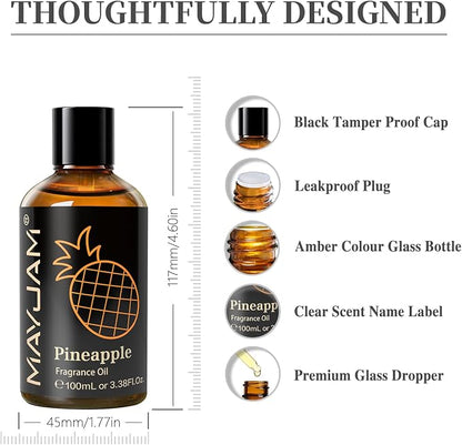 MAYJAM 100ML/3.38FL.OZ Pineapple Fragrance Oils with Glass Dropper, Essential Oils for Diffusers for Home, Long Lasting Scented Oils for Diffusers Soap Candle Making