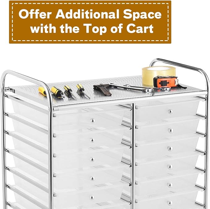 GOFLAME 20-Drawer Rolling Storage Cart, Multifunctional Art Craft Organizer Cart, Mobile Utility Storage Cart with Removable Drawers & Lockable Wheels, Craft Cart for Home Office School, Clear