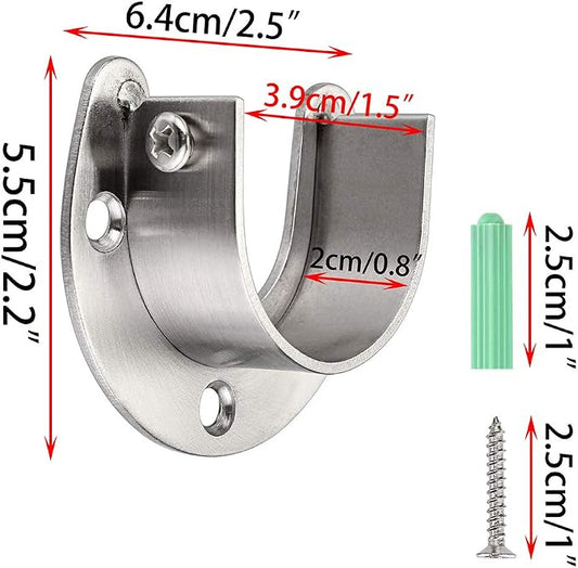 OwnMy 4 Packs Closet Rod End Supports Brackets 1-1/2" Diameter, U Shaped Stainless Steel Closet Pole Sockets Flange Rod Holder for Closet Wardrobe Shower Curtain (Silver Tone)